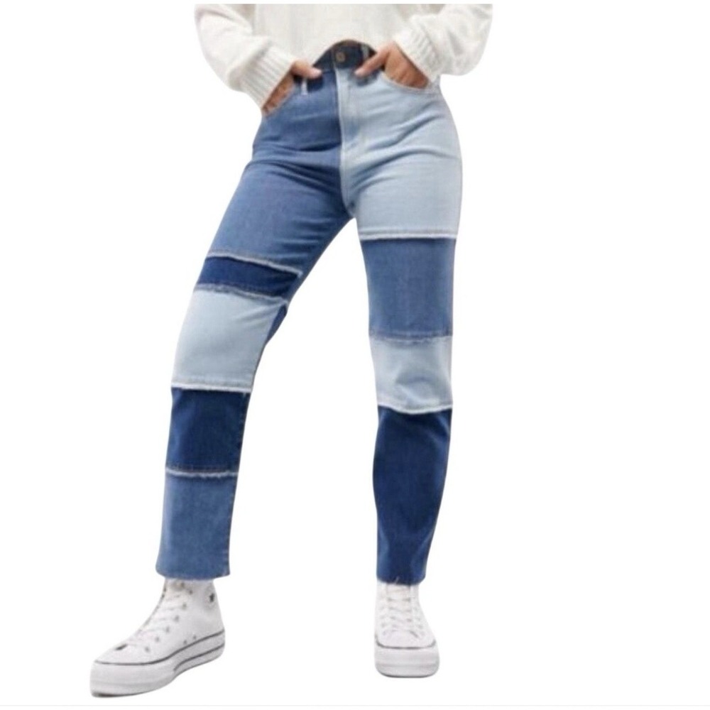 Hollister ultra high-rise vintage straight patchwork denim jeans Sz 5 W27 L27